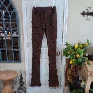 Guapi Brown Flare Leg Distressed Jeans